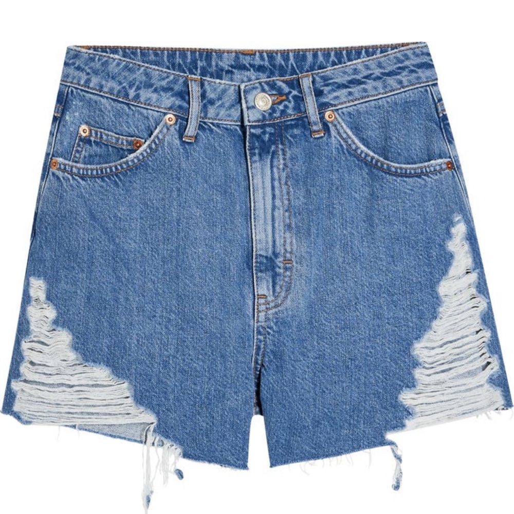 Topshop Super Ripped Mom Shorts Blue